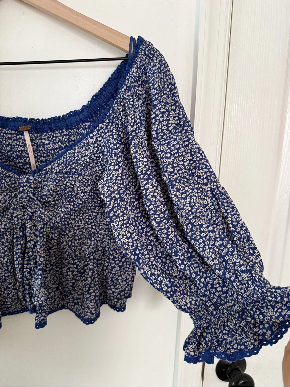 Free People Blue Floral Peasant Blouse